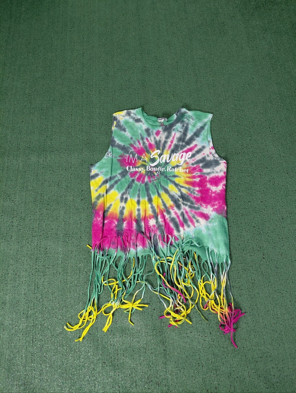 Womens Megan Thee Stallion Lyrics Tie Dye Fringe Top Sz 1X